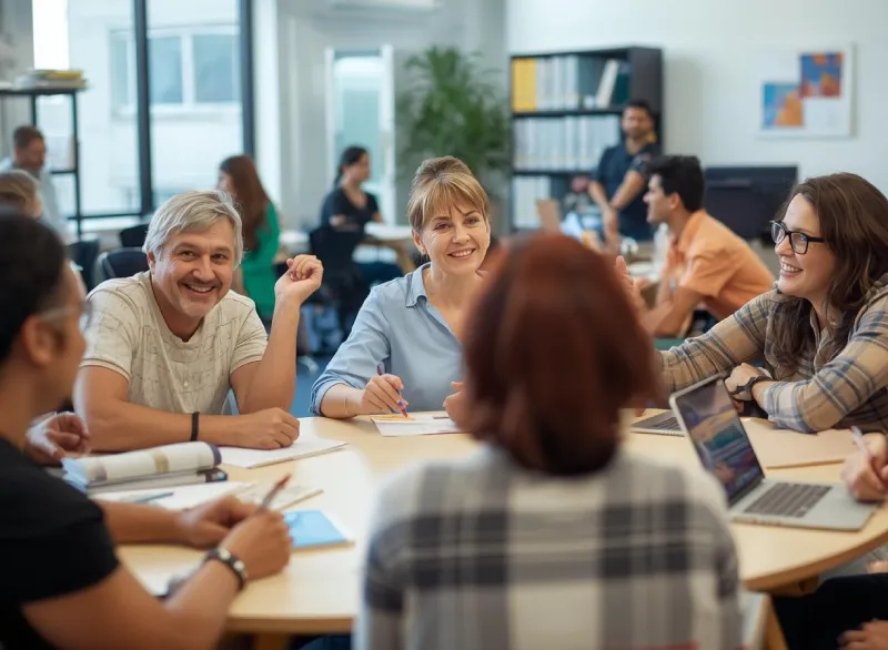 Personas adulta en clases de inmersión ligüística
